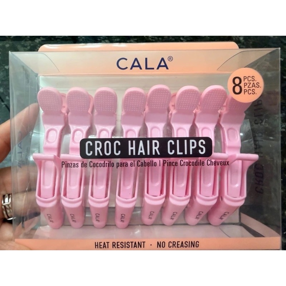 CALA Pink Croc Hair Clips 8 Piece Set Heat Resistant No Creasing